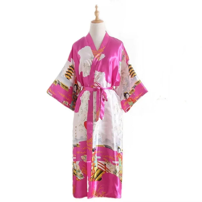 Vintage Ethnic Style Casual Print Elegant Bathrobe Women's Sleep Bathrobe Faux Silk Robes for Women Clothing Fashion Clothes