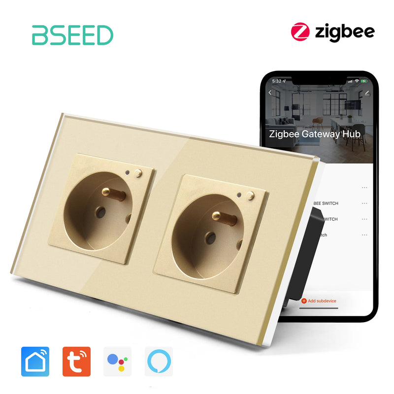 BSEED ZigBee Smart FR Socket Double Powe Sockets Triple Wall French Oulets Work With Tuya Google Home Smart Life Alexa