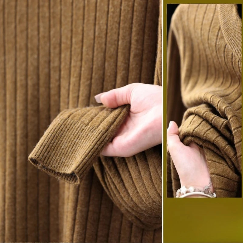 Men's Semi-High Neck Knit Sweater, 500g Wool-Like Texture, Anti-Pilling, Quiet Luxury Style Beige Gray Brown