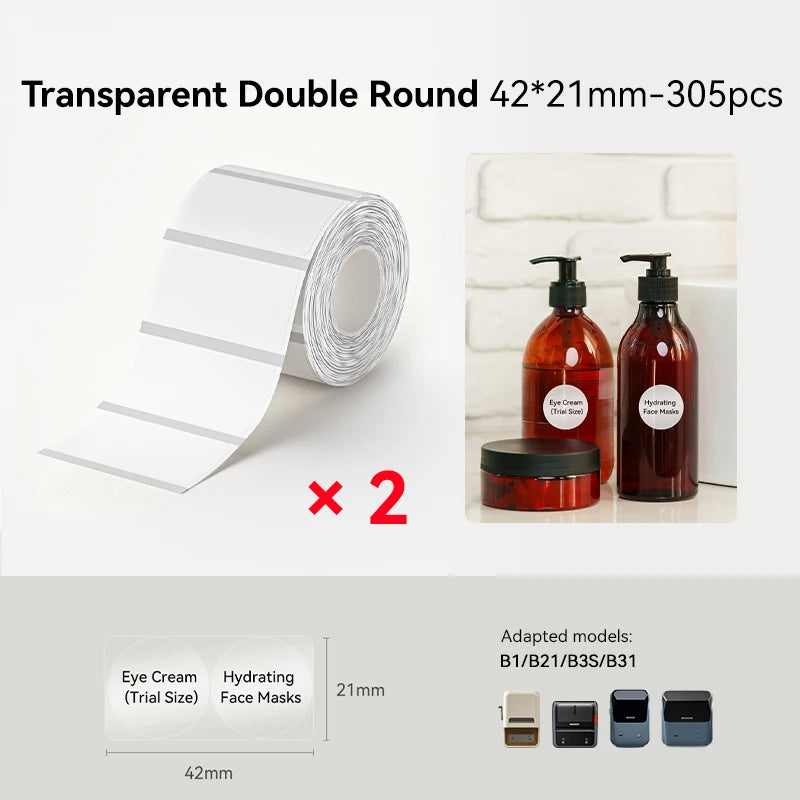 2 Rolls NIIMBOT B1 B21 B3S Thermal Label Clothing Price Food Self-adhesive Tag Waterproof Office Pocket Printer Label Paper