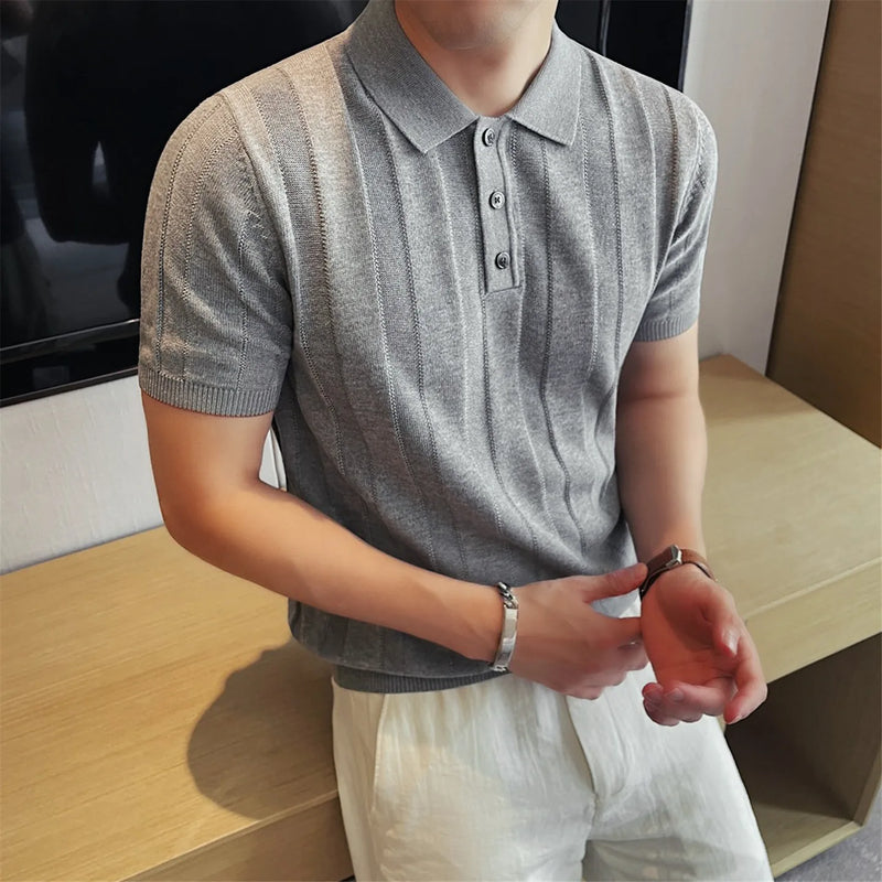 Men's Old Money Style Lyocell-Linen Knit Polo Shirt – Breathable, Soft & Wrinkle-Resistant Short Sleeve Top with Natural Drape