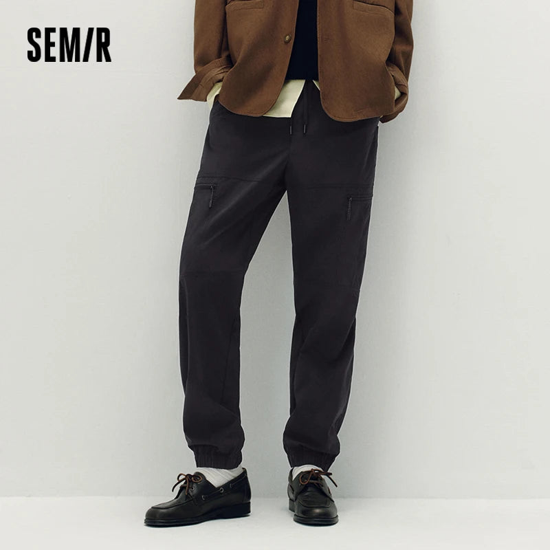 Semir Men Pants Drawstring Waist Loose Tapered Cargo Multi Pocket Outdoor 2026 Autumn Jogger Style Long Trousers Daily Wear