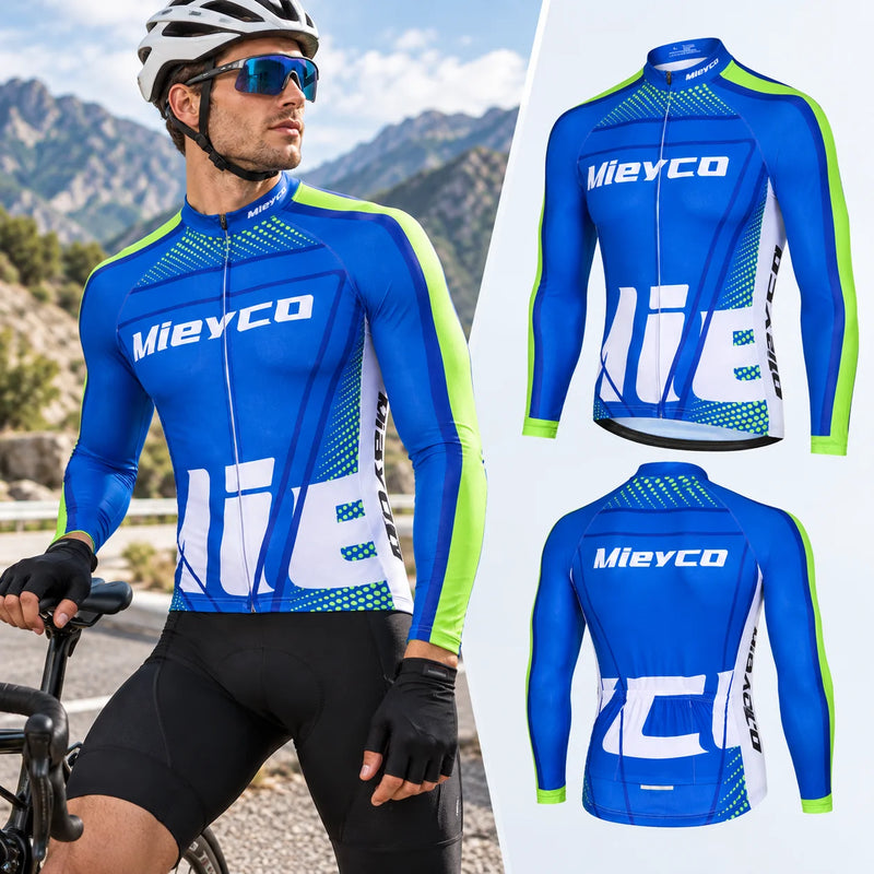 Men's Long Sleeve Cycling Jersey Quick Dry Breathable UV Protection MTB Road Bike Shirt Spring Autumn Racing Sportswear