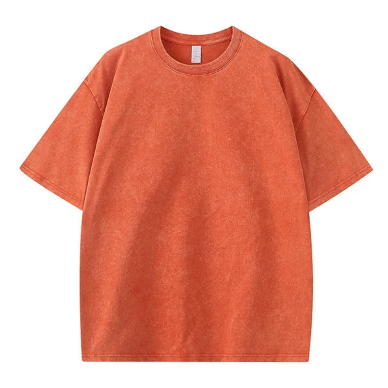 Loose Bleach Stain  Heavyweight Summer Top American Style Retro Washed Snowflake Short Sleeve Round Neck T-Shirt