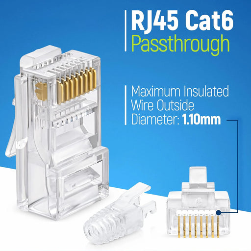 ZoeRax RJ45 Cat6 Pass Through Connectors and Strain Relief Boots, EZ to Crimp Modular Plug for Solid or Stranded Network Cable