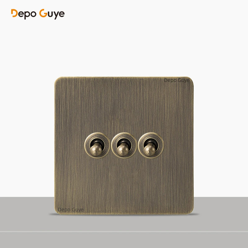86 Type Retro Wall Momentary Reset Switch Brass Lever 1-4 Gang Bronzed Antique Switches Stainless Steel Panel For Home