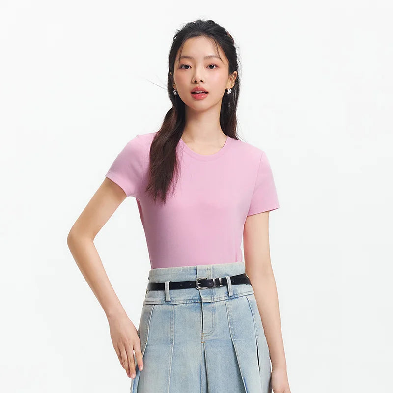Semir Embroidered Tshirt Women 2026 Summer Short Cool Touch Slim Fit Crew Neck Regular Shoulder Casual Basic Fashion Top
