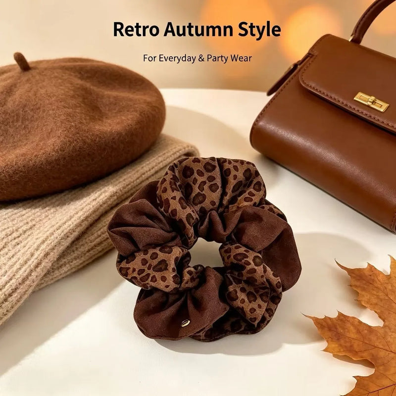 Korean-Style Leopard Print Color-Blocked Hair Tie for Women Versatile, Niche Ponytail Holder New Arrival High-End Hair Accessory