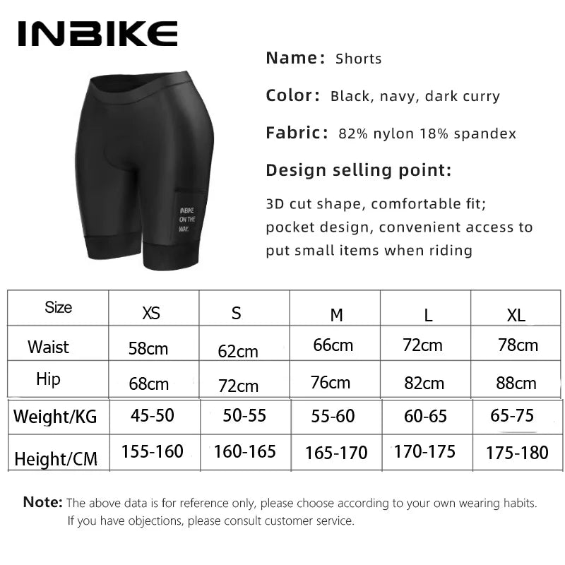 INBIKE Women's Bicycle Shorts Padded 3D Cycling Short Pants for Riding Road Biking Shorts Tights with Side Pockets Bike Clothing