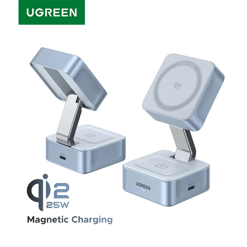 UGREEN Qi2 25W 15W Magnetic 2-in-1 Wireless Charger Stand Fast Charging Stand Magsafe Charger For iPhone 16 17 Series