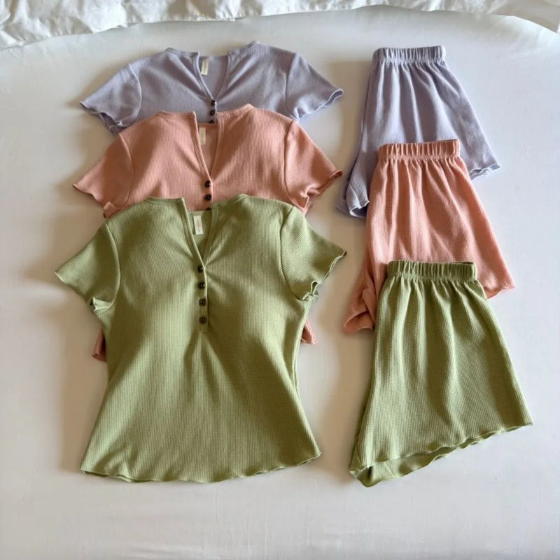 Summer Suit Chest Pad Women's Home Clothes Short Sleeve Nightwear For Woman Sleepwear Two Piece Set Ladies Pajama Set Loungewear