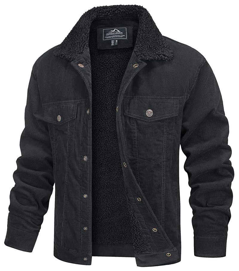 TACVASEN Men's Winter Corduroy Sherpa Lined Warm Turn-Down Collar Jacket Daily And Outdoor Long Sleeve Coat With Utility Pocket
