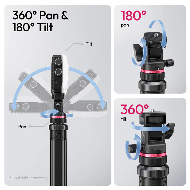 ជើងកាមេរ៉ា Ulanzi MT-80 2M បើកដោយស្វ័យប្រវត្តិ ជើងកាមេរ៉ា ជើងទ្រភ្លើងសម្រាប់កាមេរ៉ា COB ម៉ោនសម្រាប់ការថតរូបក្រៅផ្ទះ ជាមួយនឹងការទ្រទ្រង់ 360° Pan 5kg