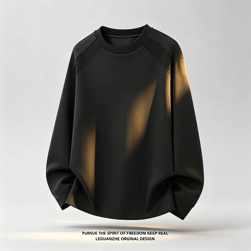 Mens Lightweight Pullover Sweatshirt Crew Neck Long Sleeve Textured Shoulder Panel For Street Activities