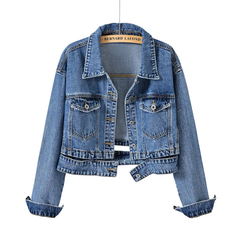 2026 New Women's Blue Denim Jacket Single-breasted Lapel Coat Fashion Casual Tops Green Black Red Outerwear Female Overcoat