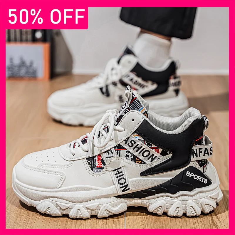 Men Sports Shoes High-quality Leather Wear-resistant Comfort Breathable Lace Up Running Shoes 2026 New Thick Soled Fitness Shoes