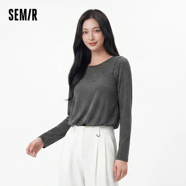 អាវយឺត Semir សម្រាប់នារី ដៃវែង ខ្លី រាងដូចពពុះ ស្ដើង ស្អាត ស្លៀកប្រចាំថ្ងៃ រដូវស្លឹកឈើជ្រុះ ឆ្នាំ២០២៦