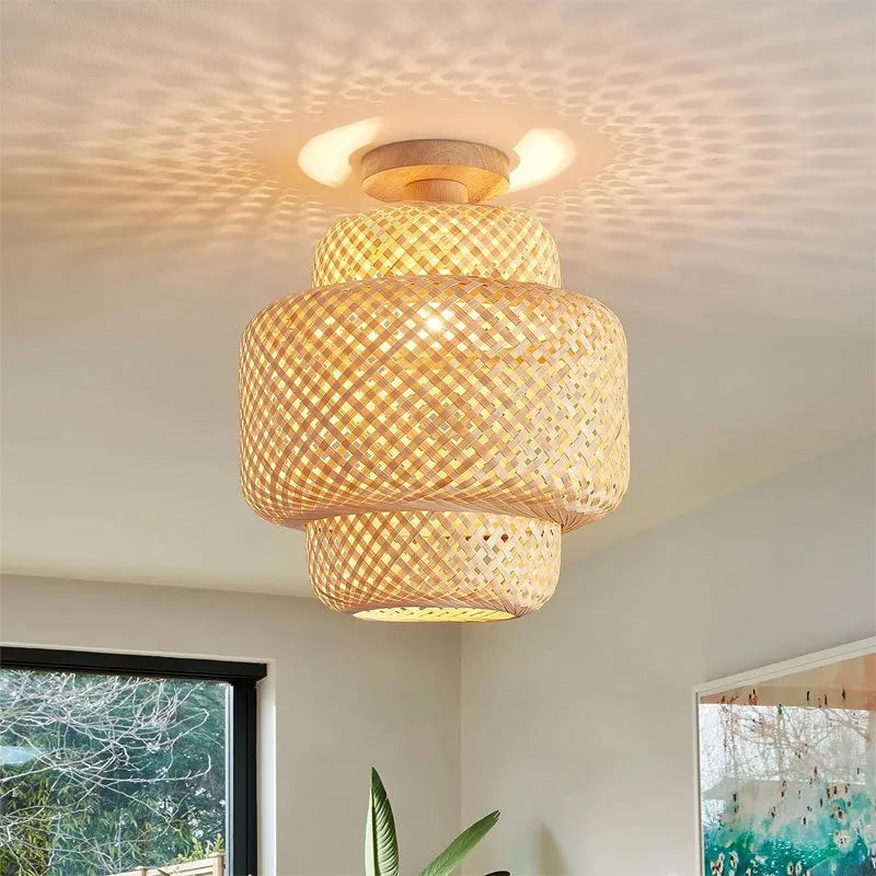 JOYINLED Japanese Style Bamboo Ceiling Lamp 30CM Ceiling Light Handmade Light Fixture E27 for Dining Living Room Home Decor