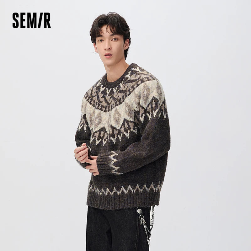 Semir Men Knit Sweater Geometric Jacquard Vintage Style Crew Neck 2026 New Winter Daily Wear Urban Casual Style