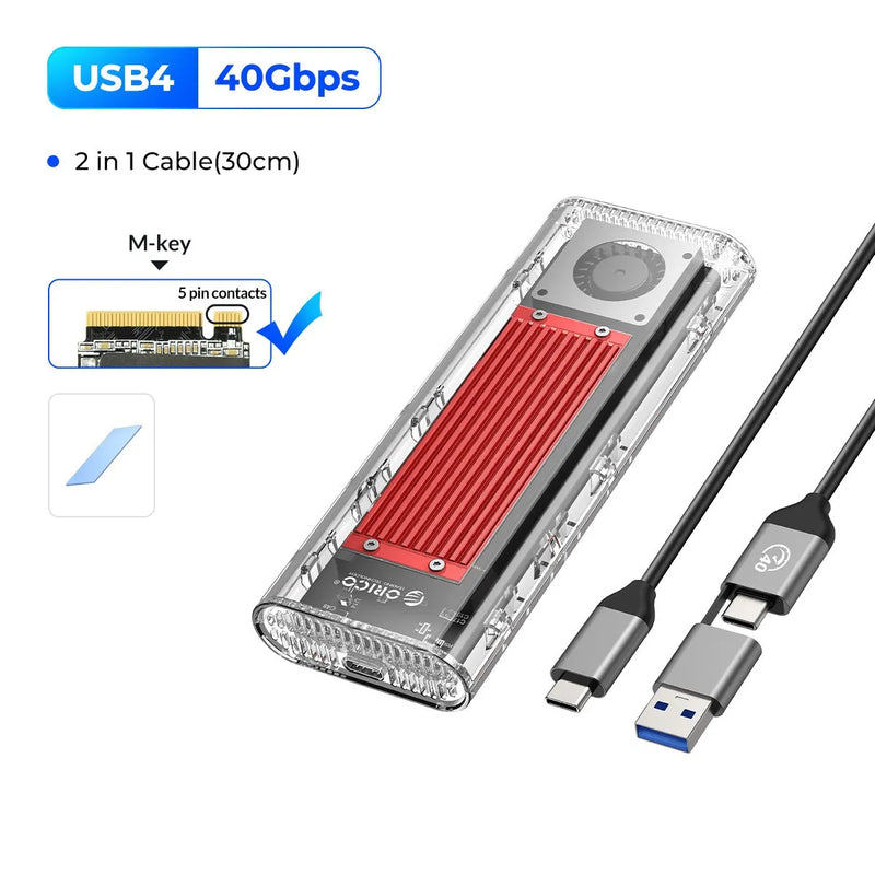 ORICO 40Gbps USB4 M.2 SSD Case with Cooling Fan M2 NVMe Case Enclosure Compatible with Thunderbolt 3 4 USB3.2 for MacBook Pro