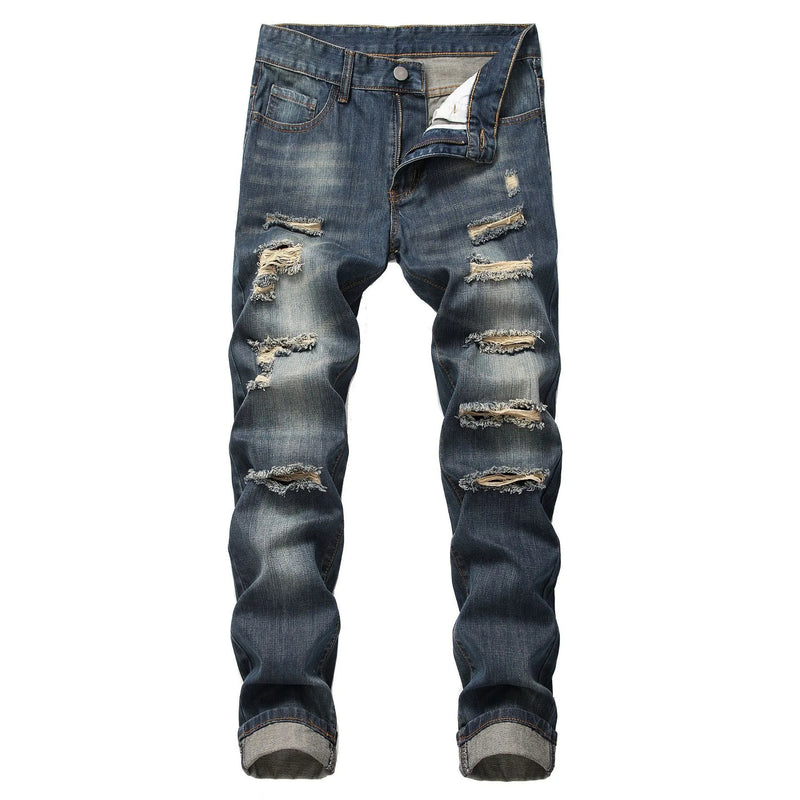 New Spring 2027 Men's Ripped Jeans, Blue Denim Pants for Summer and Fall, Asian Sizes 28–42.