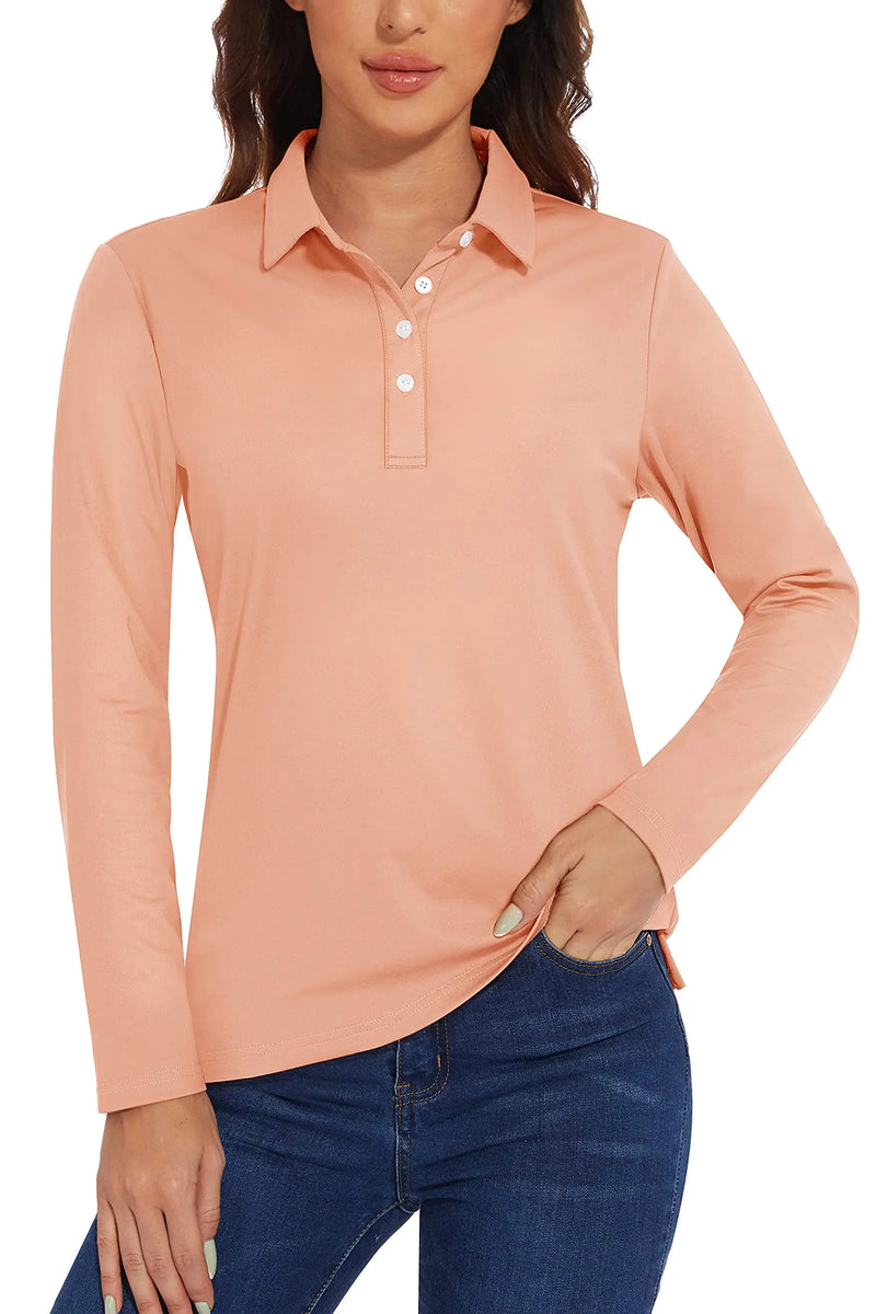 TACVASEN UPF 50+ Polo Shirts Womens Long Sleeve Shirts UV Protection Performance Polos Golf Tennis Working Shirts Pullover Top