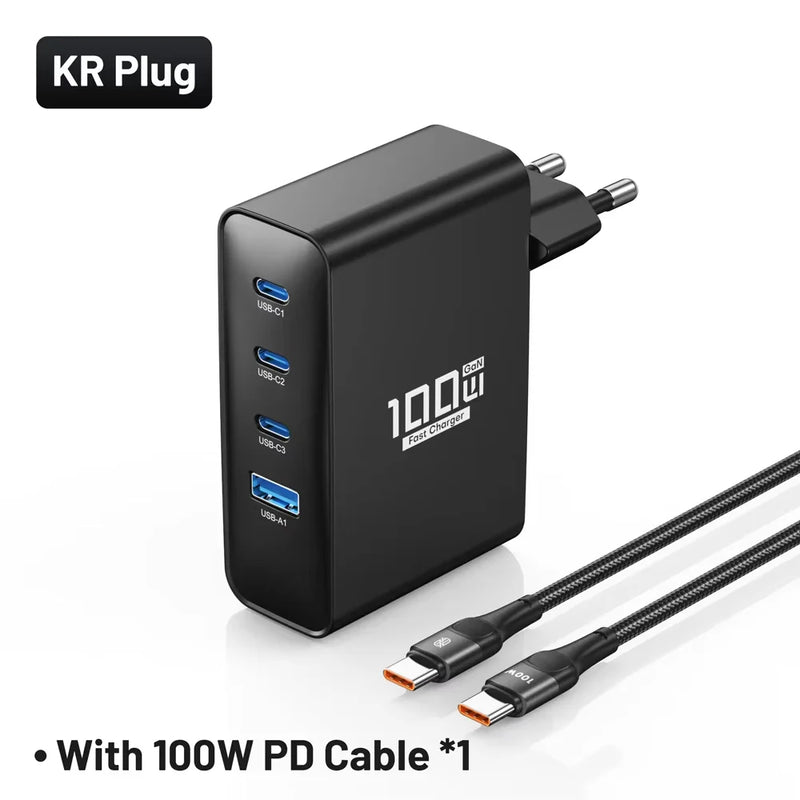 ឆ្នាំងសាកលឿន GaN USB Type C 100W 4 ក្នុង 1 PD QC Quick Charge 4.0 3.0 USB ឆ្នាំងសាកសម្រាប់ iPhone 15 14 13 Pro Max Samsung S23 ថេប្លេត