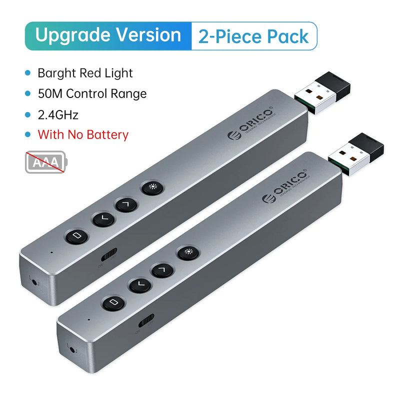 ORICO Presentation Clicker Remote Laser Pointer Wireless USB Presenter Slideshow PowerPoint Clicker 2.4GHz for Google Slides