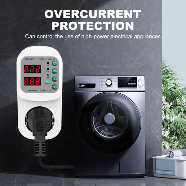 TOMZN Automatic Voltage Current Protector Socket AC 110V 220V Adjustable 16A Power Surge Protector EU Plug Socket TOSVA-16