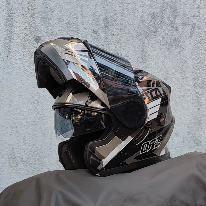 Motorcycle Helmet Dual Visor Modular Flip Up Full Face Helmet for Adult Men Women DOT Approved Casco Moto ORZ-162