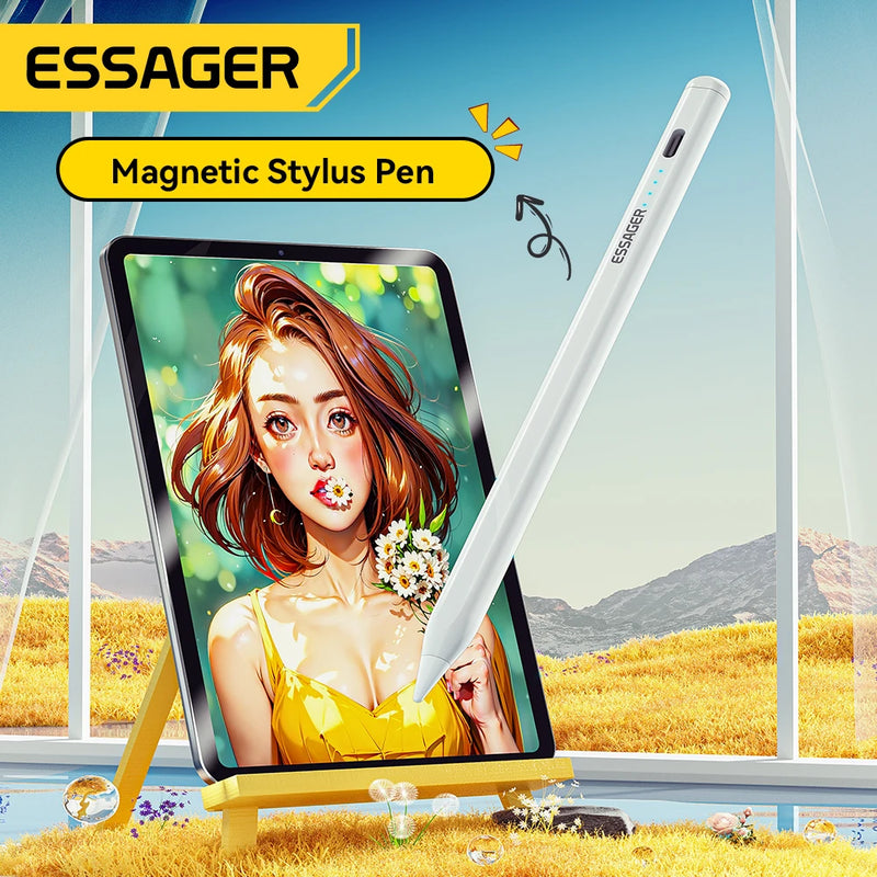 ប៊ិច Essager ម៉ាញេទិកសម្រាប់ iPad Pencil USB Type C សាកថ្មសម្រាប់ iPad Pencil ឆ្នាំ 2022 2021 2020 2019 2018 2015 គ្រឿងបន្ថែម