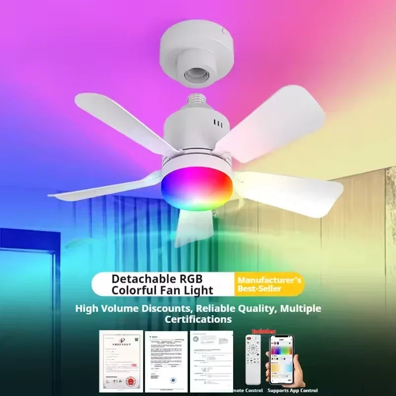 LED Ceiling Fan Light RGB Remote and APP Control Infinite Dimming Ceiling Fan Lights Living Room Party Room Romantic Atmosphere