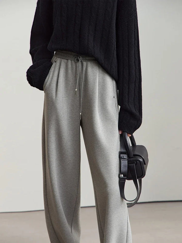 Amii Minimalist 2026 Winter New Women's Contrasting Color Loose Casual Strap Letter Embroidered Banana Pants Trousers 12424080