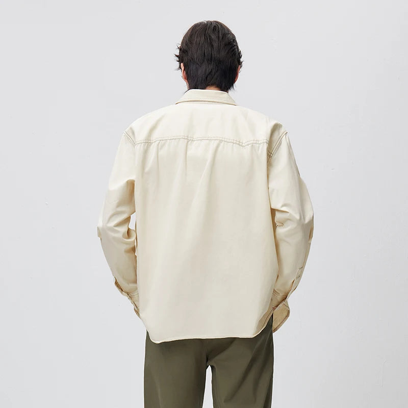 Semir Cargo Shirt Men Long Sleeve Cotton Twill Loose Lapel Fleece Casual Commute Daily Wear Spring Fashion Comfort Top