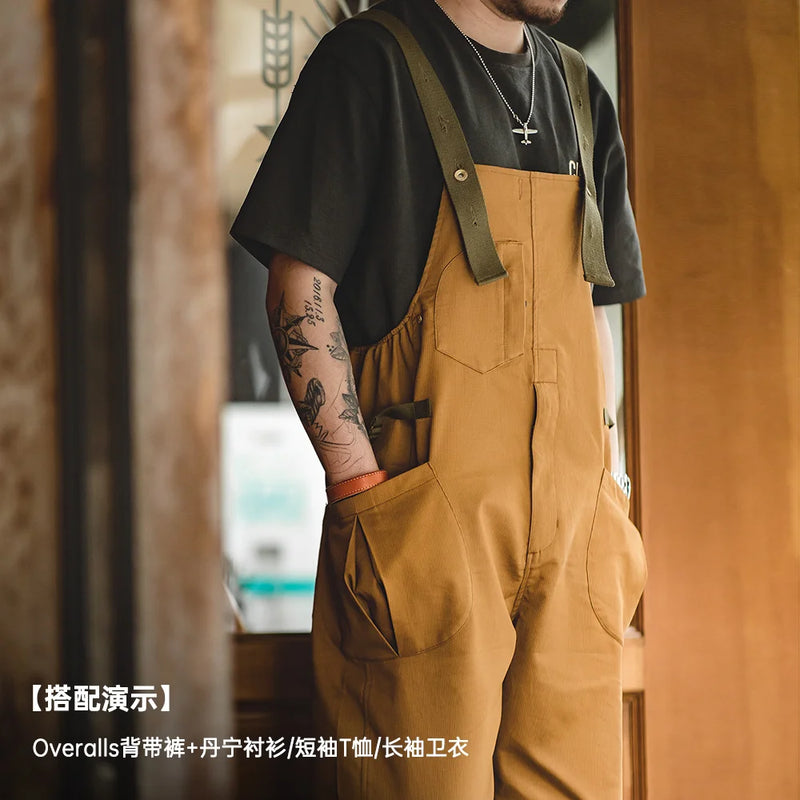 ខោ Maden Workwear ខោអាមេរិកាំងបែប Retro Strap Pants ខោរលុង Straight Barrel Amekaji Casual One Piece Sling Long Pants ម៉ូដបុរស