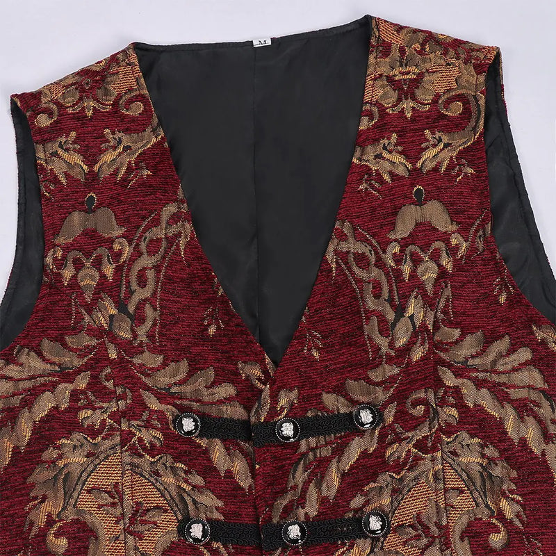 Punk-style Men's Red Sleeveless Suit Vest, Single-breasted V-neck Court/Gothic Vests, for Cosplaying Medieval Vintage Waistcoat.