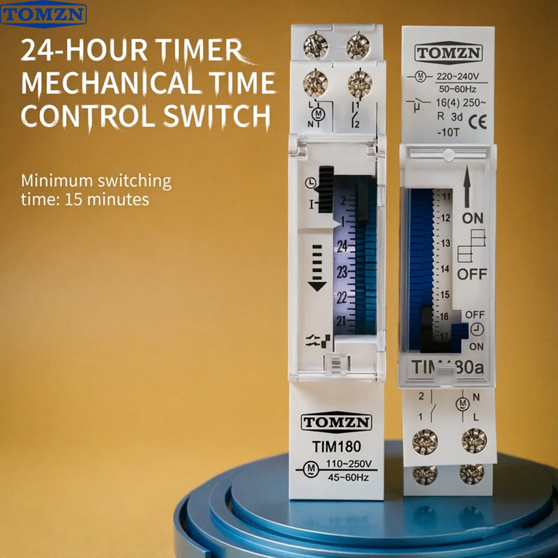 Programmable Relay24-Hour Mechanical Timer Switch 110V–220V 16A DIN Rail Battery-Free for Pump / Motor / Oxygenerator