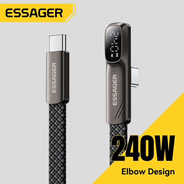 ខ្សែសាក Essager Elbow 240W USB Type C PD Fast Charging សម្រាប់ iPhone 17 16 15 Pro iPad MacBook Pro Xiaomi Samsung Huawei