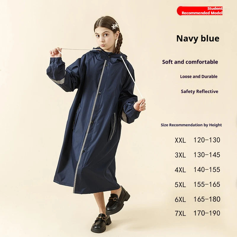 អាវភ្លៀង Chunya Textile ទំហំធំសម្រាប់សិស្សវិទ្យាល័យអាយុ ៧-១២ ឆ្នាំ អាវភ្លៀងការពារភ្លៀង រចនាក្រាស់វែង សម្រាប់ព្យុះ