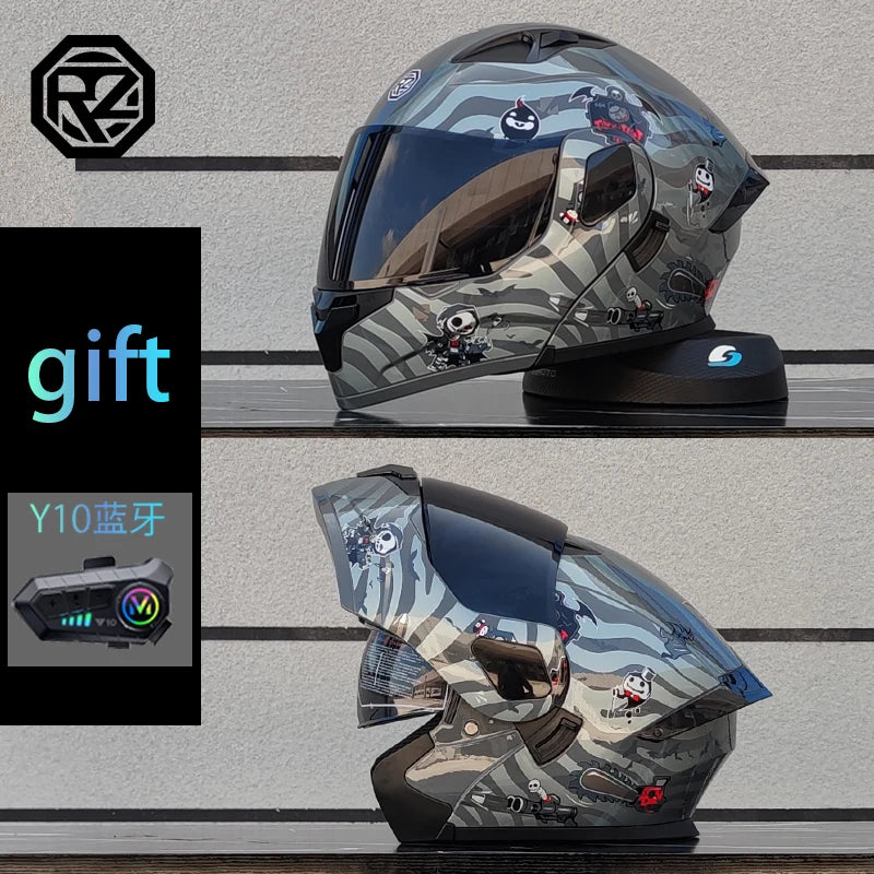 ORZ Motorcycle Helmet Modular Flip Helmet Dual Lens Full Helmet Comes with Bluetooth Earphones Model 103