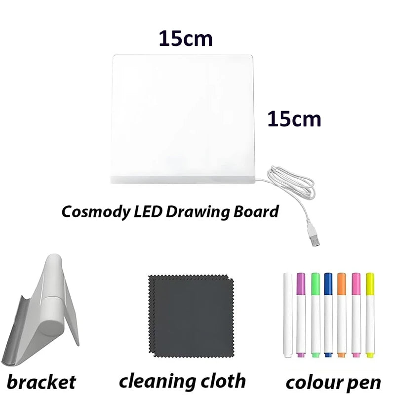 LED Drawing Pad Luminous Acrylic Memo Message Erase Board with Colors Pen and Stand Drawing Board for Children's Toy Gift