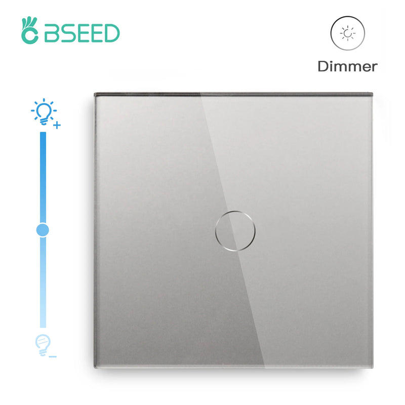 BSEED Touch Dimmer Switch 1Gang 1Way Led Dimmer 220V Wall Light Switch Crystal Glass Panel Blue Backlight Memory Function