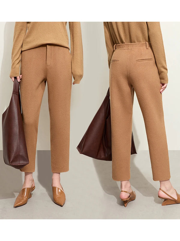 AMII Minimalism 2026 Winter New Women Woolen Coat Slim With Belt Jacket Solid Casual Pants Separate Female Clothing 12354011