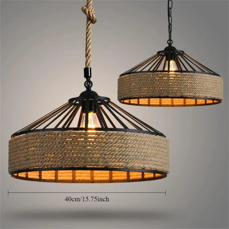 Vintage Nordic Industrial Chandelier Light Retro Iron Art Hemp Rope Hanging Lamp for Bar Cafe Restaurant Kitchen Island 30/40CM