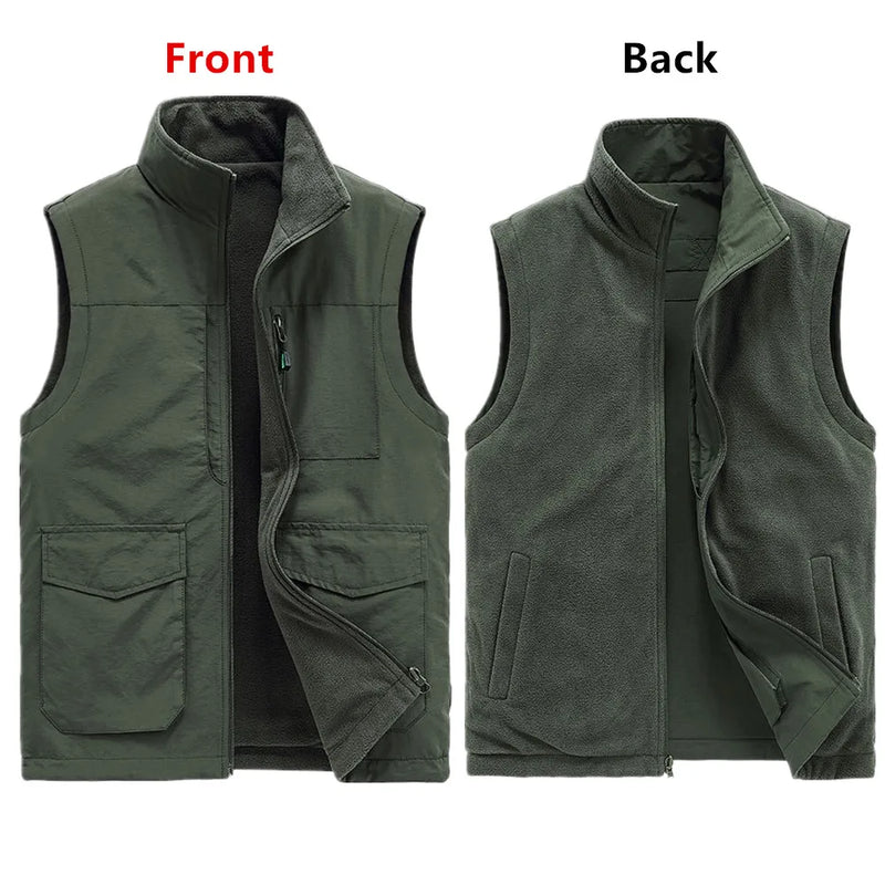 Men's Sleeveless Vest Jacket for Fall and Winter, Travel, Leisure, and Fishing Wear. Green, Khaki, Gray, Black, Red, Blue Coat.