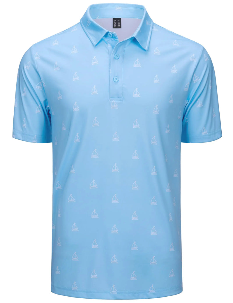 TACVASEN Mens Polo Golf Shirts Fashion Moisture Wicking Performance T-Shirts Print Breathable Short Sleeve Polo Shirt for Men