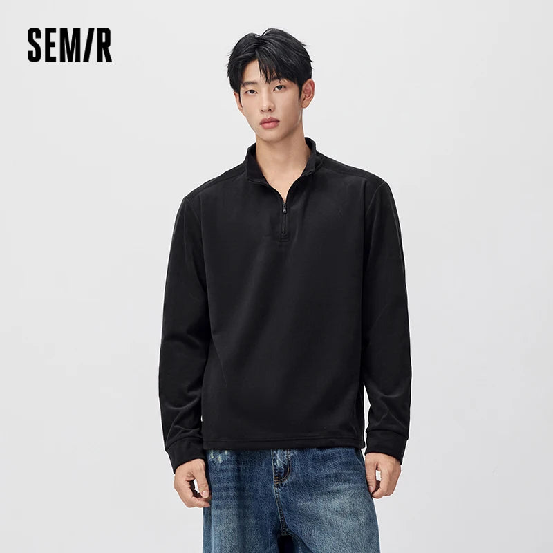 អាវយឺតប៉ាក់ Semir សម្រាប់បុរស ទម្ងន់ស្រាល ធ្វើពីរោមចៀមប៉ូល ពាក់កណ្ដាលអាវ 2026 ថ្មីសម្រាប់ពាក់ប្រចាំថ្ងៃ រដូវរងា រចនាប័ទ្មធម្មតា សម្រាប់អាកាសធាតុត្រជាក់