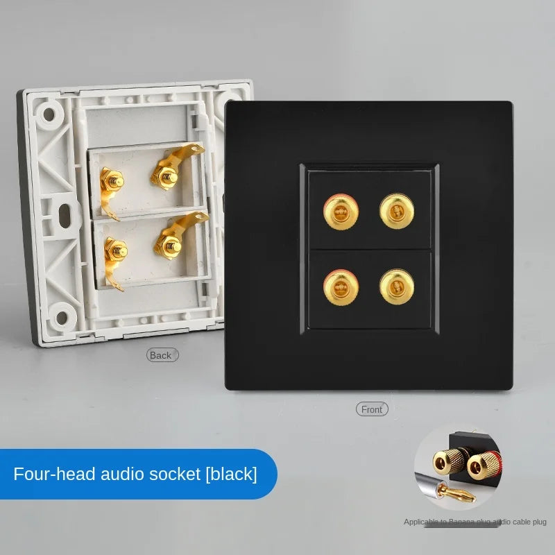 Eu standard 2 4 port speaker speaker audio wall socket, KTV bar headset microphone connected socket audio cable audio panel