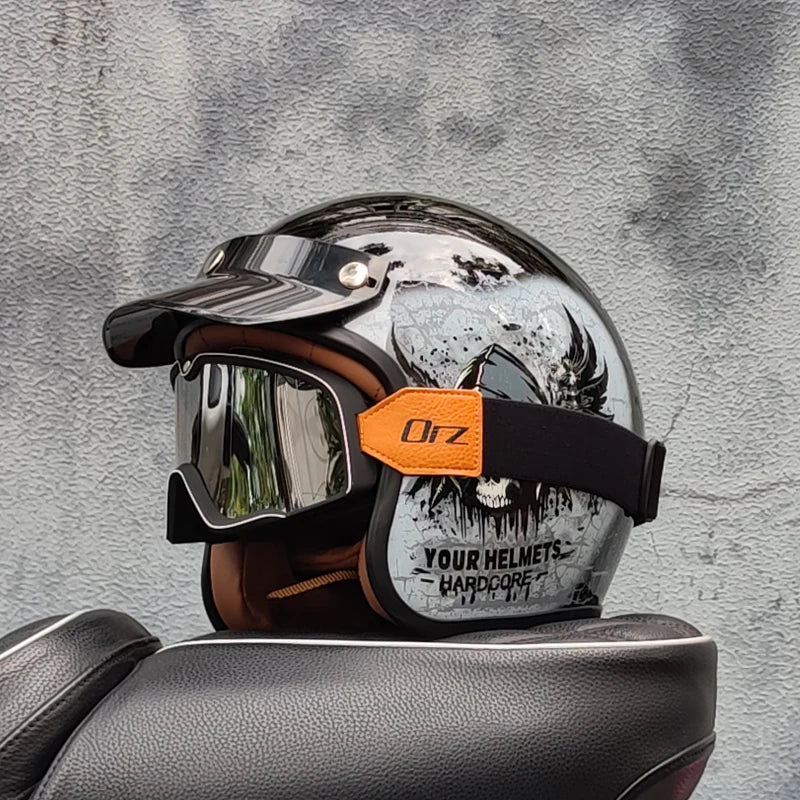 3/4 open face Three-quarters retro helmet motorcycle for men and women winter warm cruise American half helmet DOT Approved