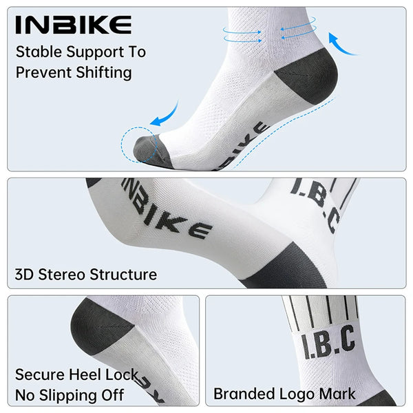 INBIKE Women Cycling Running Socks Mid-Crew Anti-Slip Cushion Breathable Quick-Dry Outdoor Hiking Fishing Sock Moisture Wicking